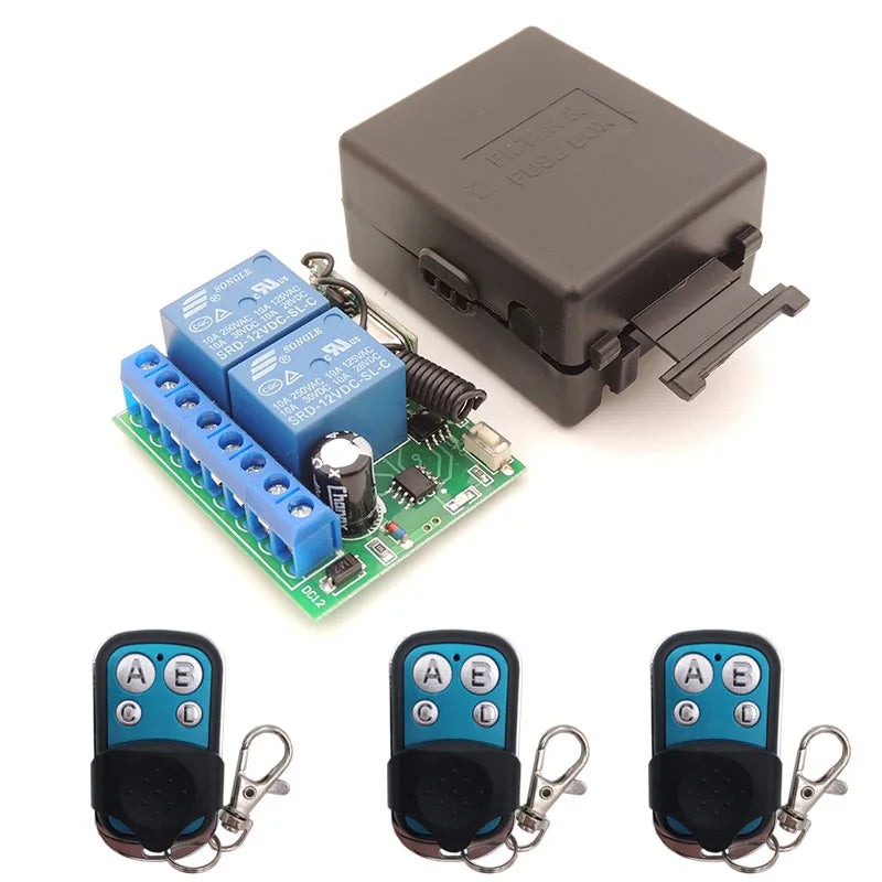 DC 12V 10A 2CH rf Relay Receiver 433MHz Universal Wireless Remote Control opener for Electric curtains/ gate/ garage/ door