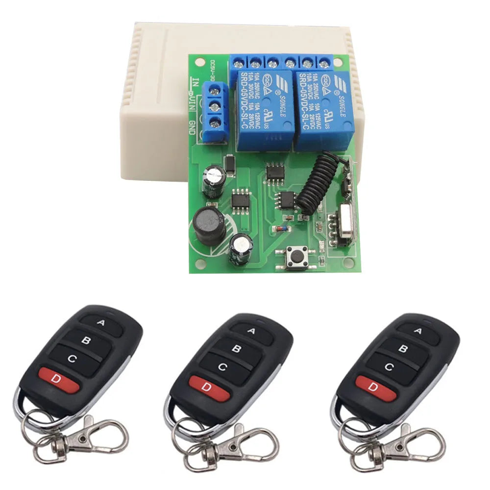 433 Mhz Universal Remote Control Wireless Switch DC 5V 12V 24V 2 Channels RF Relay Receiver Remote ON OFF for Gate Garage