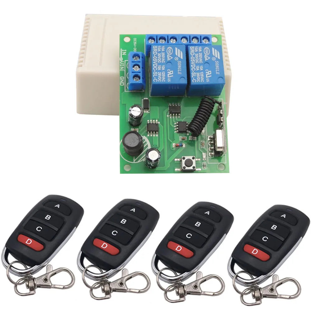 433 Mhz Universal Remote Control Wireless Switch DC 5V 12V 24V 2 Channels RF Relay Receiver Remote ON OFF for Gate Garage