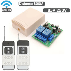 433Mhz RF Remote Control AC 220V 110V 2 Channel Relay Receiver, Garage Remote Control 600M Long Distance Transmitter