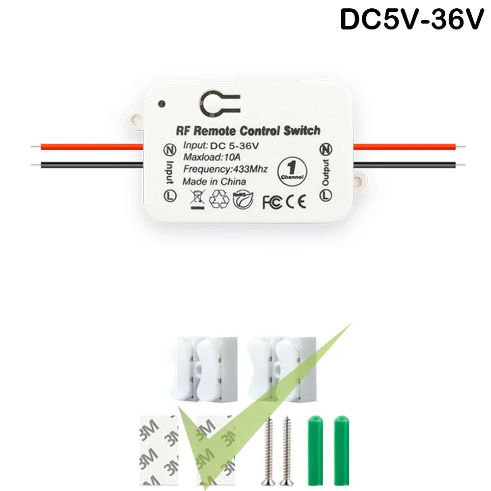 RF 433 Mhz Controle Remoto Universal Wireless Switch DC 12V 24V 36V Relé Receptor Controle Remoto para Portão DC Eletrodomésticos Led Ventilador