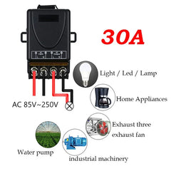 Interruptor de controle remoto de radiofrequência de 433 MHz AC 220 V 110 V 30 A Relé sem fio Receptor e transmissor (2 receptores e 1 controle remoto)