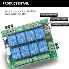 Controle remoto universal sem fio de 433 MHz DC 12 V 8 CH rf Relé Receptor e controle remoto de 500 metros para controle remoto sem fio