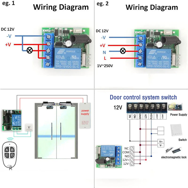 433Mhz 1000-Metros Controle Remoto 1CH Universal Wireless RF Relay 12V Controlador e Transmissor, Controle Remoto Inteligente DIY