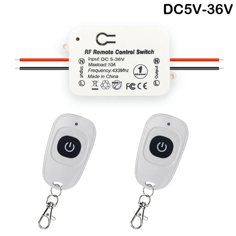 RF 433 Mhz Remote Control Universal Wireless Switch DC 12V 24V 36V Relay Receiver Remote Control for Gate DC Appliances Led Fan