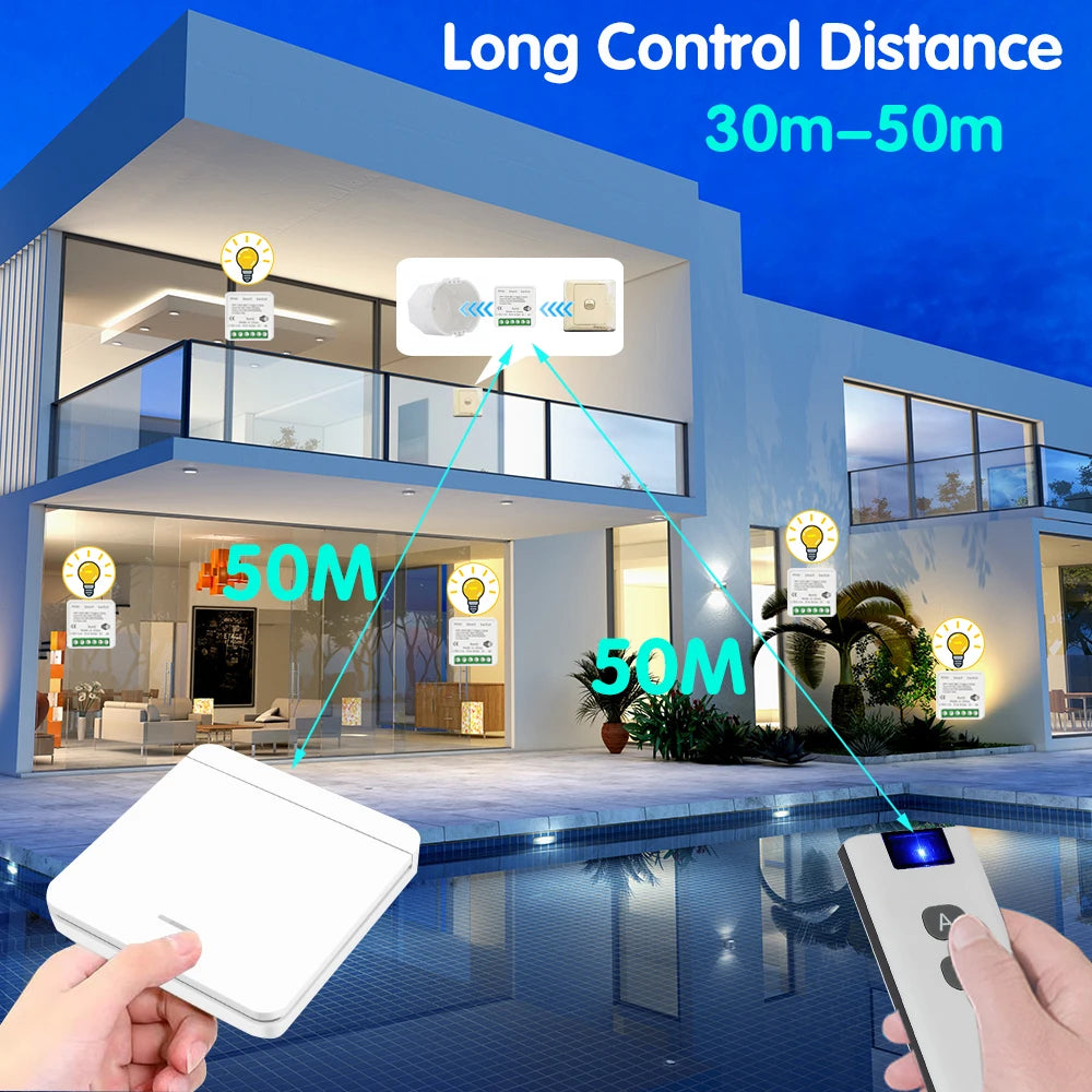 433 Mhz Wireless 16A Mini Smart Light wall Switch Supports 2 Way Control 220v Mini Relay Moudle Timing Control Home Lamp Led Fan