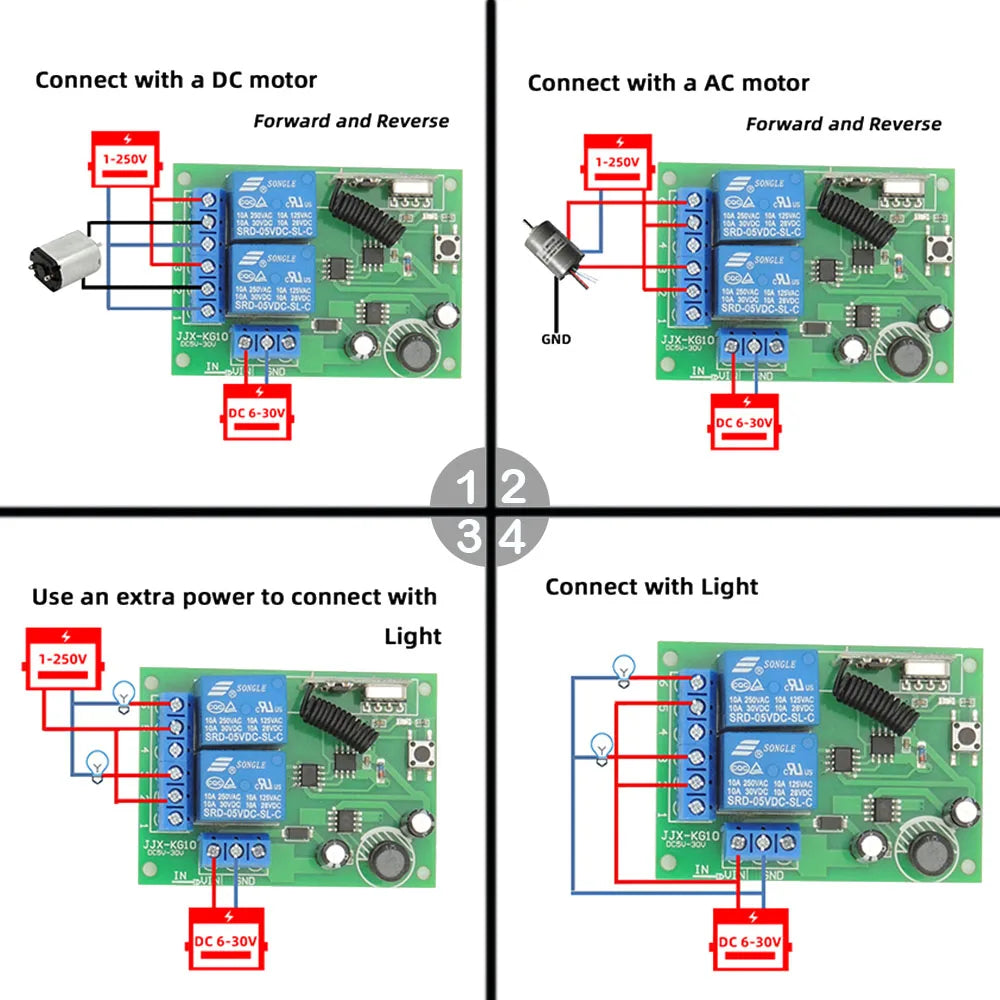 433 Mhz Controle Remoto Universal Interruptor Sem Fio DC 5V 12V 24V 2 Canais RF Relé Receptor Remoto ON OFF para Portão Garagem