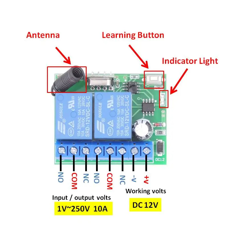 12V 10A 2CH rf Relé Receptor 433MHz Universal Controle Remoto Sem Fio para Cortinas Elétricas Universais/ Garagem / Abridor de Porta