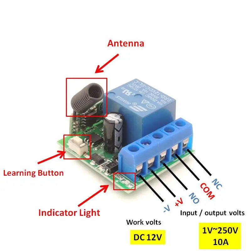 433Mhz DC12V 10A Relé 1CH Módulo Receptor RF e Controles Remotos para Controle Remoto LED e Interruptor de Luz Remoto