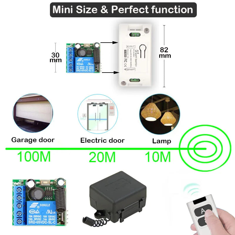 433 Mhz Universal Remote Control Wireless Switch 5V 30V 10A 1 Channel Radio Receiver 80 Meters Remote Control for Gate Door Led