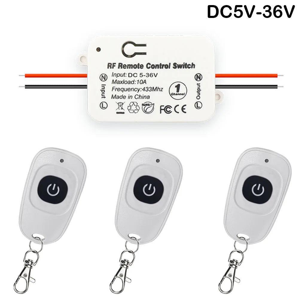 RF 433 Mhz Remote Control Universal Wireless Switch DC 12V 24V 36V Relay Receiver Remote Control for Gate DC Appliances Led Fan