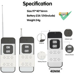 433Mhz Radio Frequency Remote Control Switch AC 220V 110V 30A Wireless Relay Receiver and Transmitter (2 receivers and 1remote)