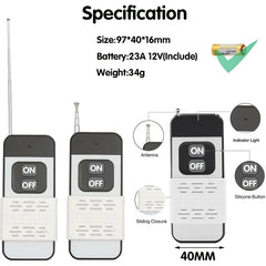 Interruptor de controle remoto de radiofrequência de 433 MHz AC 220 V 110 V 30 A Relé receptor e transmissor sem fio, 1000 metros de longa distância