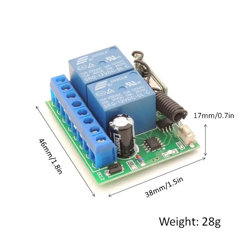 12V 10A 2CH rf Relé Receptor 433MHz Universal Wireless Remote Control abridor para cortinas elétricas/portão/garagem/porta