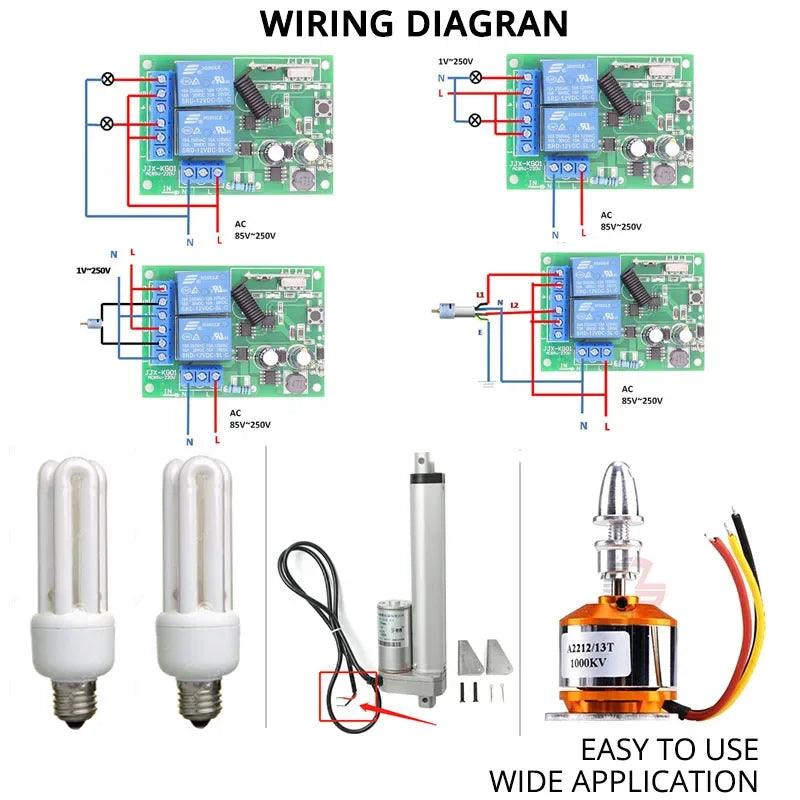 433Mhz RF Remote Control AC 220V 110V 2 Channel Relay Receiver, Garage Remote Control 600M Long Distance Transmitter