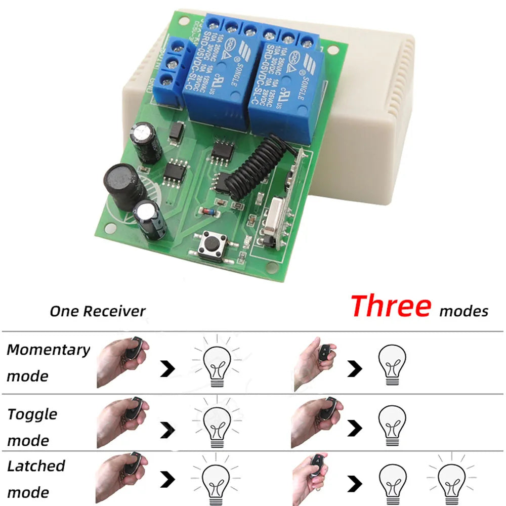 433 Mhz Universal Remote Control Wireless Switch DC 5V 12V 24V 2 Channels RF Relay Receiver Remote ON OFF for Gate Garage