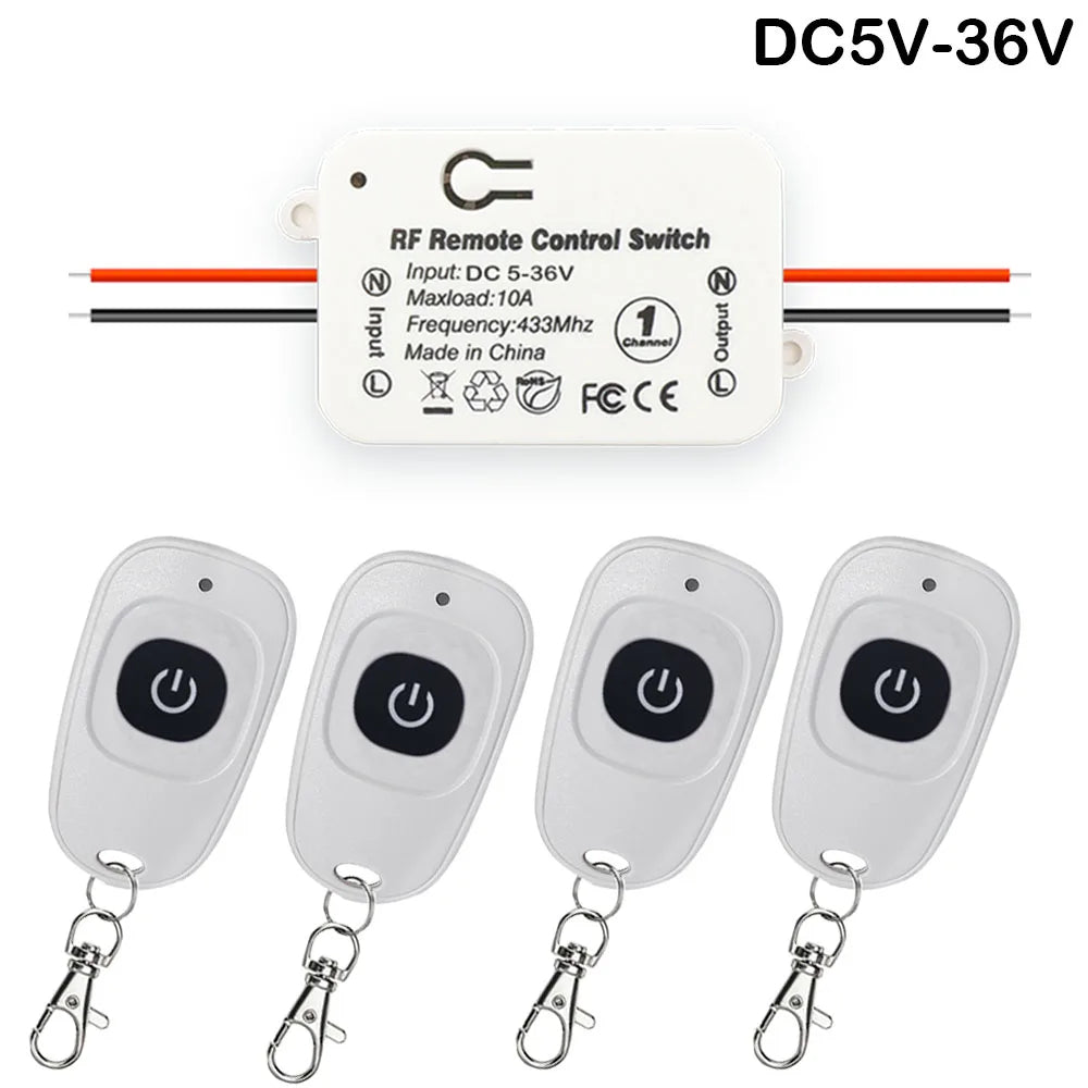 RF 433 Mhz Remote Control Universal Wireless Switch DC 12V 24V 36V Relay Receiver Remote Control for Gate DC Appliances Led Fan