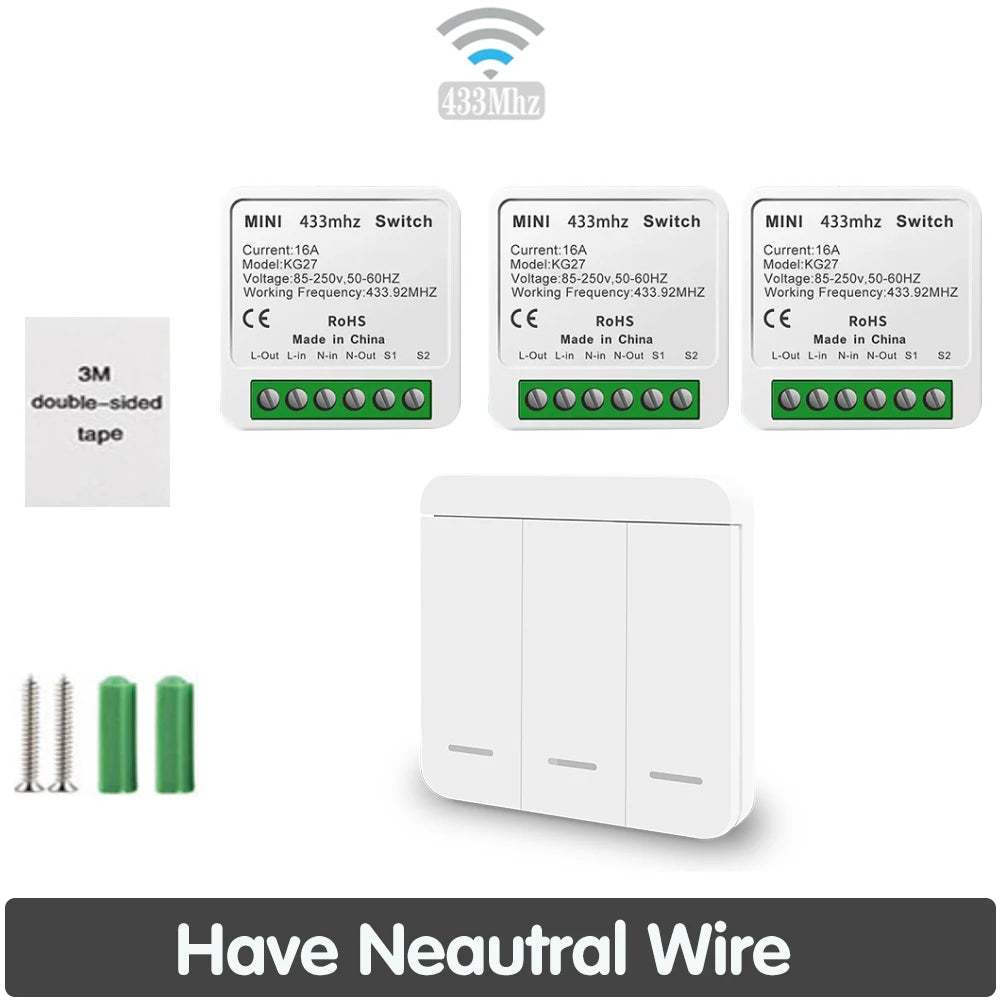 433 Mhz Wireless 16A Mini Smart Light wall Switch Supports 2 Way Control 220v Mini Relay Moudle Timing Control Home Lamp Led Fan