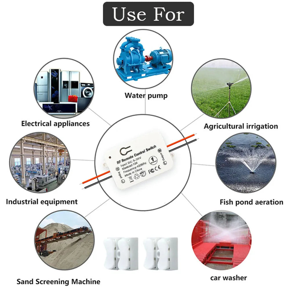 RF 433 Mhz Controle Remoto Universal Wireless Switch DC 12V 24V 36V Relé Receptor Controle Remoto para Portão DC Eletrodomésticos Led Ventilador