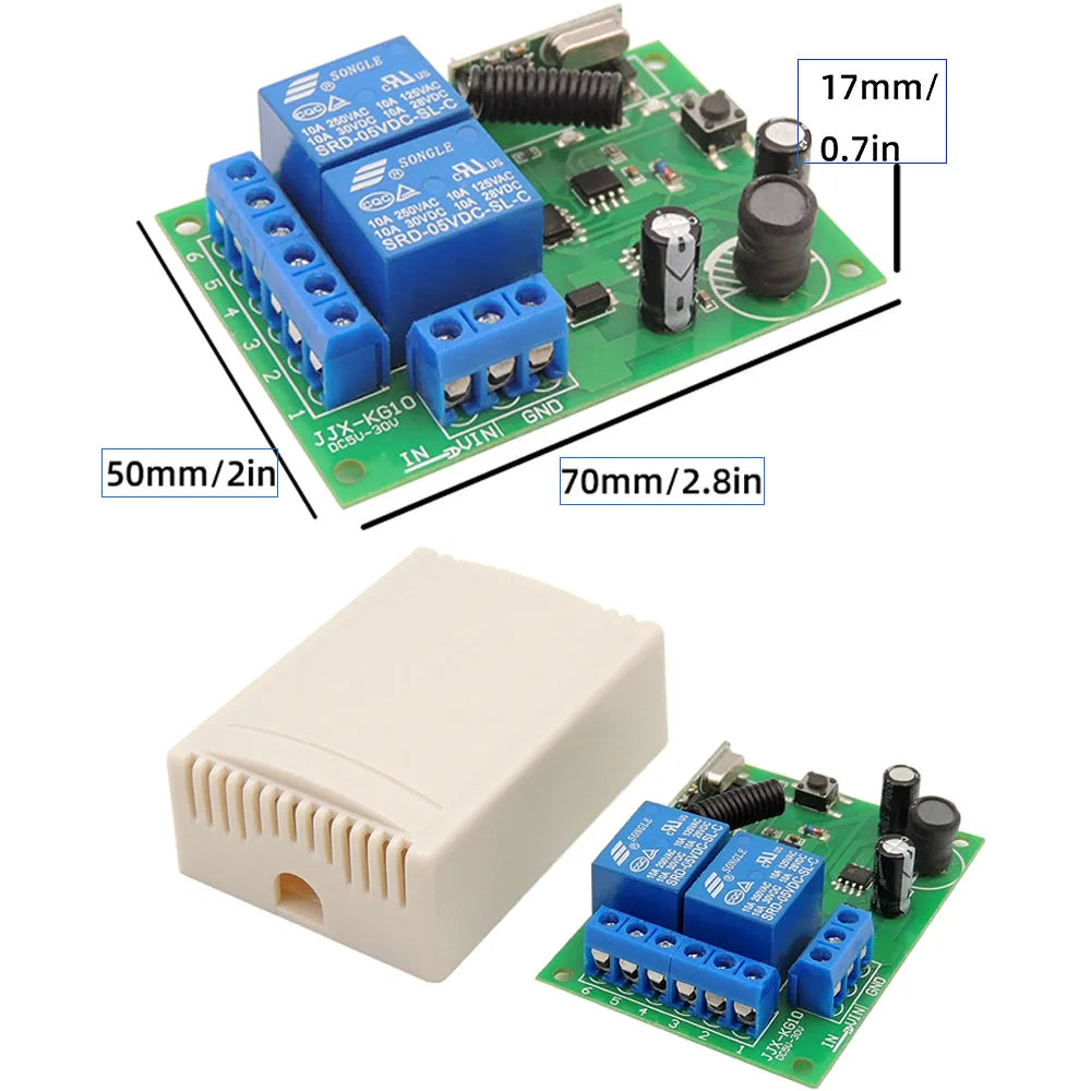 433 Mhz Controle Remoto Universal Interruptor Sem Fio DC 5V 12V 24V 2 Canais RF Relé Receptor Remoto ON OFF para Portão Garagem