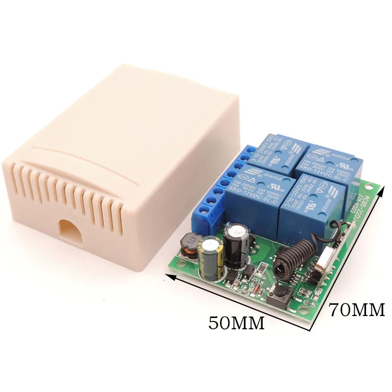 433Mhz AC 220V 110V 4CH Interruptor de controle remoto, AC 85V~220V 4 canais Módulo receptor de relé para porta de garagem/luz/motor/portão