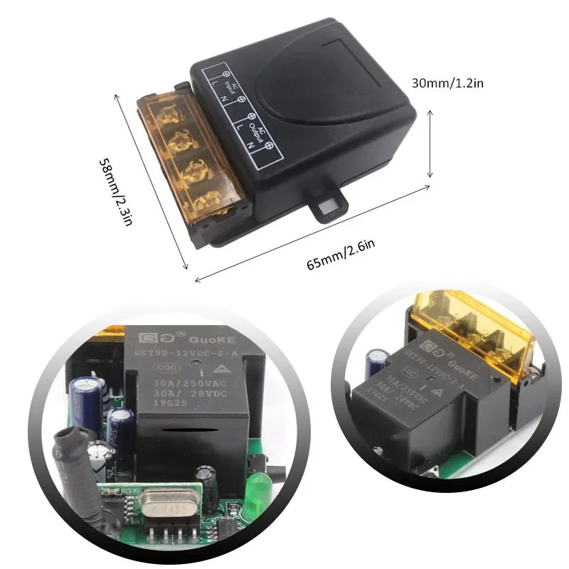 433Mhz Radio Frequency Remote Control Switch AC 220V 110V 30A Wireless Relay Receiver and Transmitter (2 receivers and 1remote)