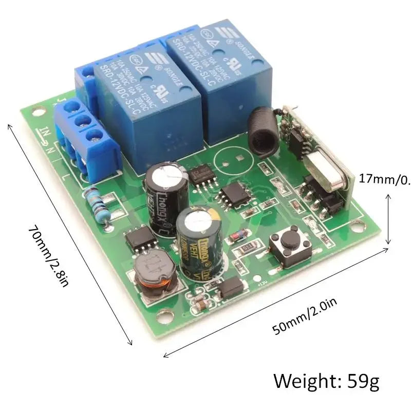 433Mhz RF Remote Control AC 220V 110V 2 Channel Relay Receiver, Garage Remote Control 600M Long Distance Transmitter