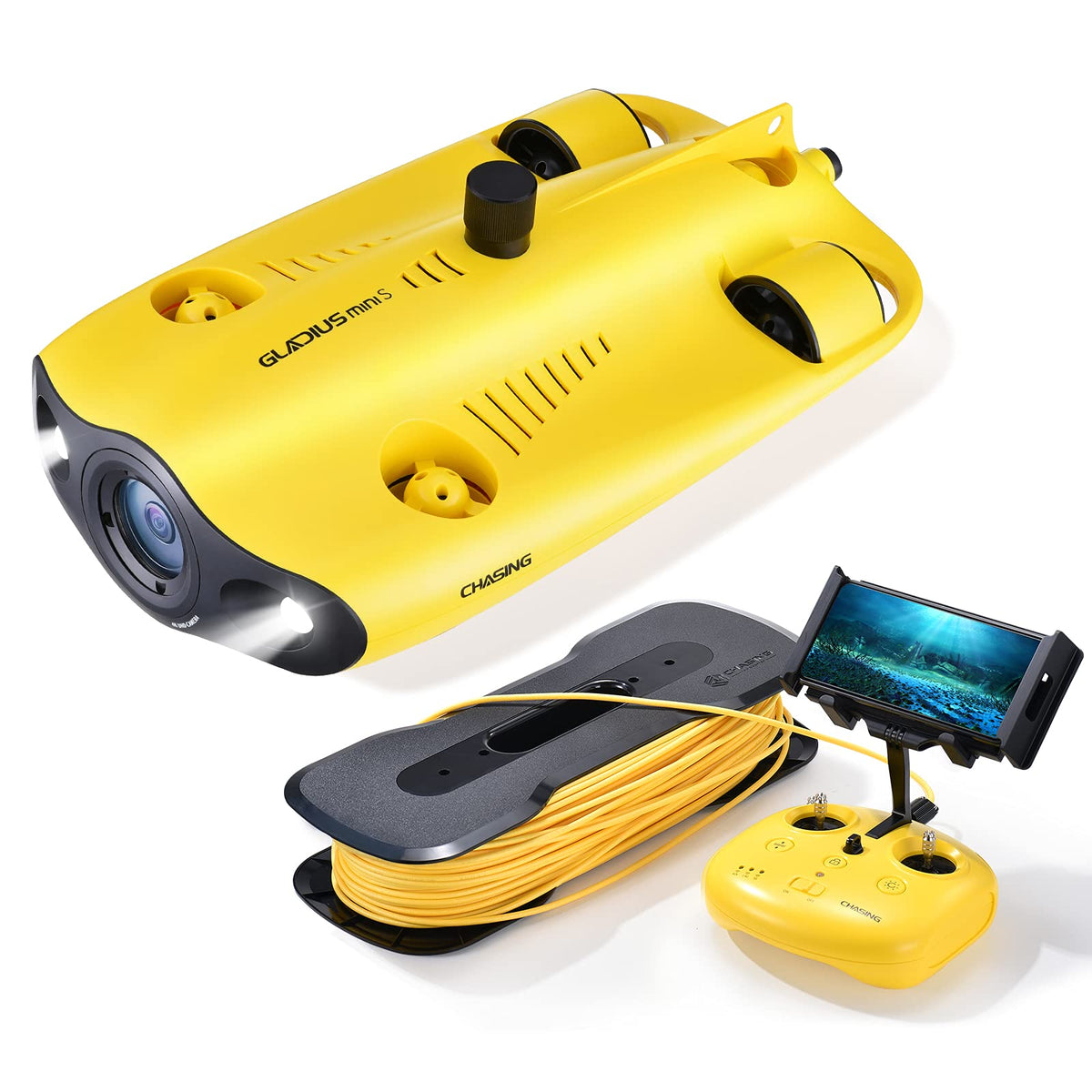 gladius Underwater Drone, Mini S UHD Underwater Vehicle with 4K + ICE Image Stabilisation Camera, Real Time Display, Direct Connection Remote Control, Dive up to 330 Feet Underwater, Portable ROV