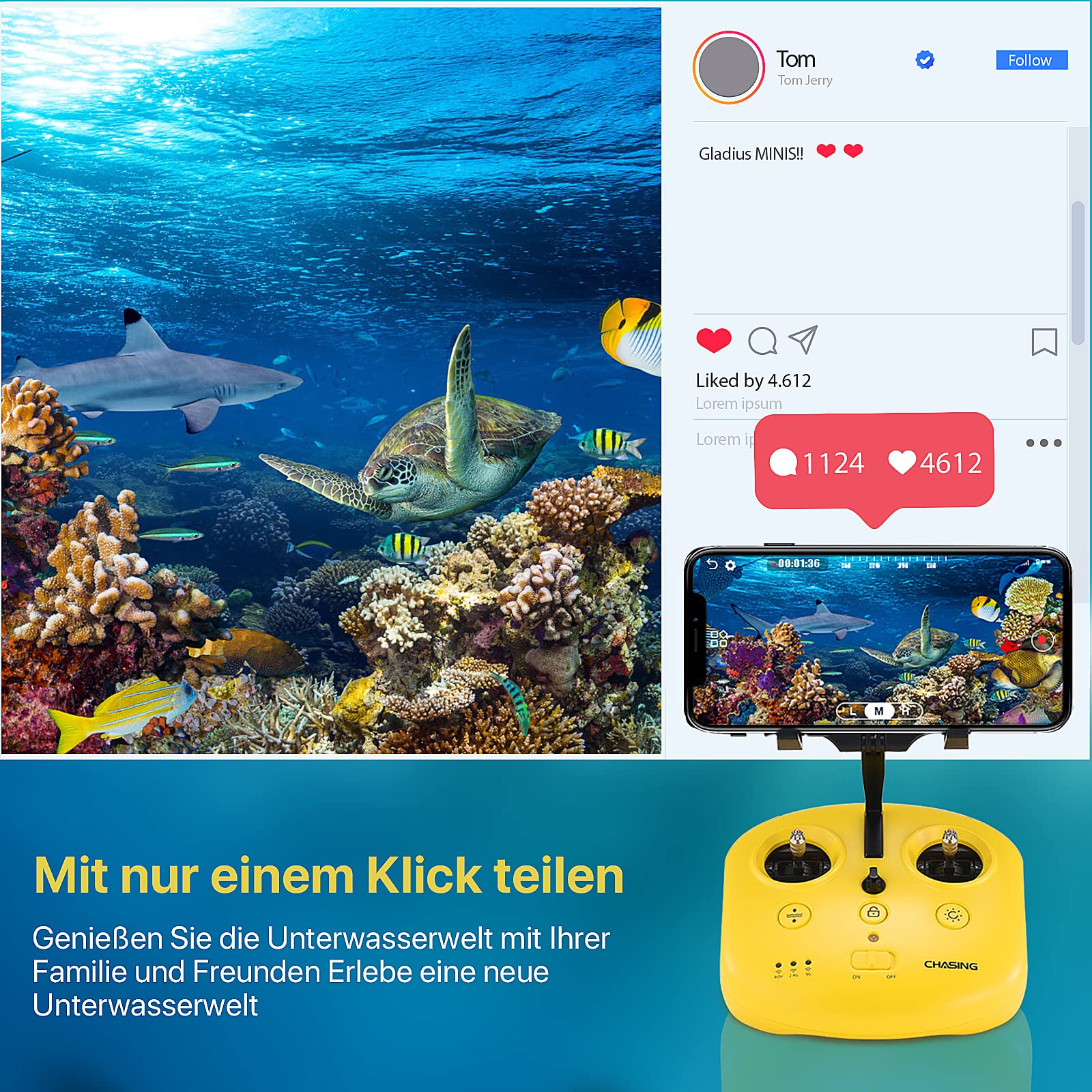 gladius Underwater Drone, Mini S UHD Underwater Vehicle with 4K + ICE Image Stabilisation Camera, Real Time Display, Direct Connection Remote Control, Dive up to 330 Feet Underwater, Portable ROV