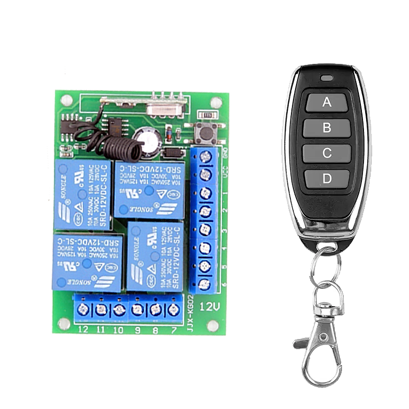 433Mhz DC 12V Universal Wireless RF Remote Control Switch 4CH Relay Radio Receiver Module And Smart Remote Controls Transmitters