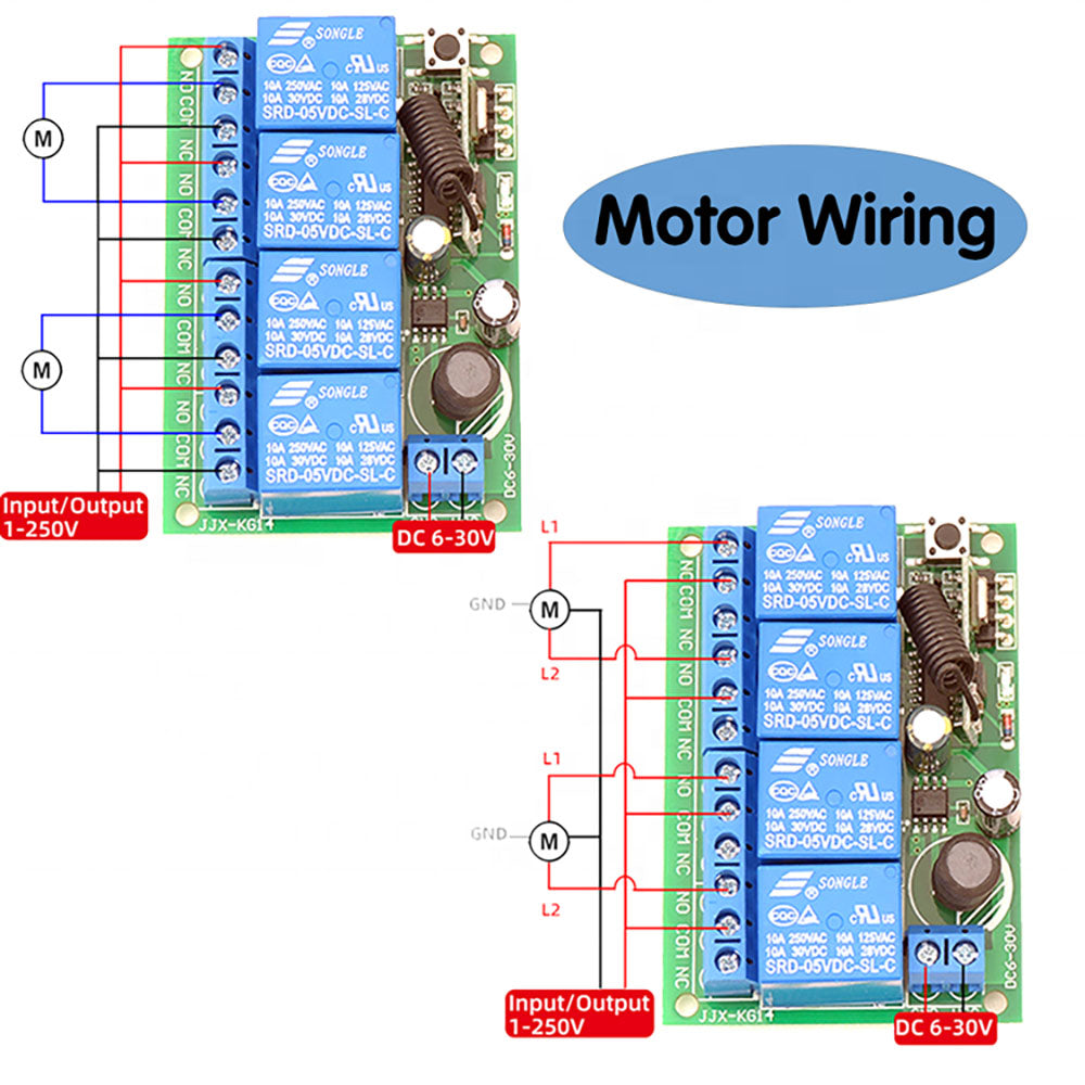 Transmissor e receptor rf de 433 MHz Interruptor DC24V 12V 4CH Módulo receptor de relé para controle remoto e receptor de garagem leve 