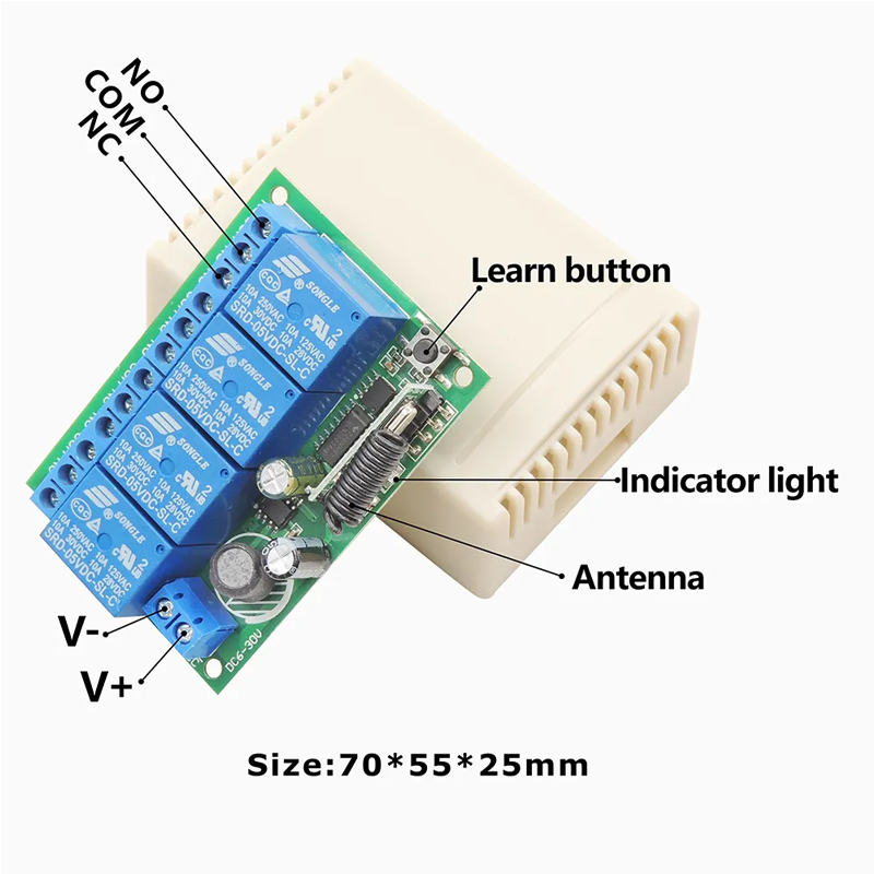 DC6V-30V 4 Channel RF Wireless Remote Control Switch and Garage Gate Opener Controller Unit For Home Automatic Door