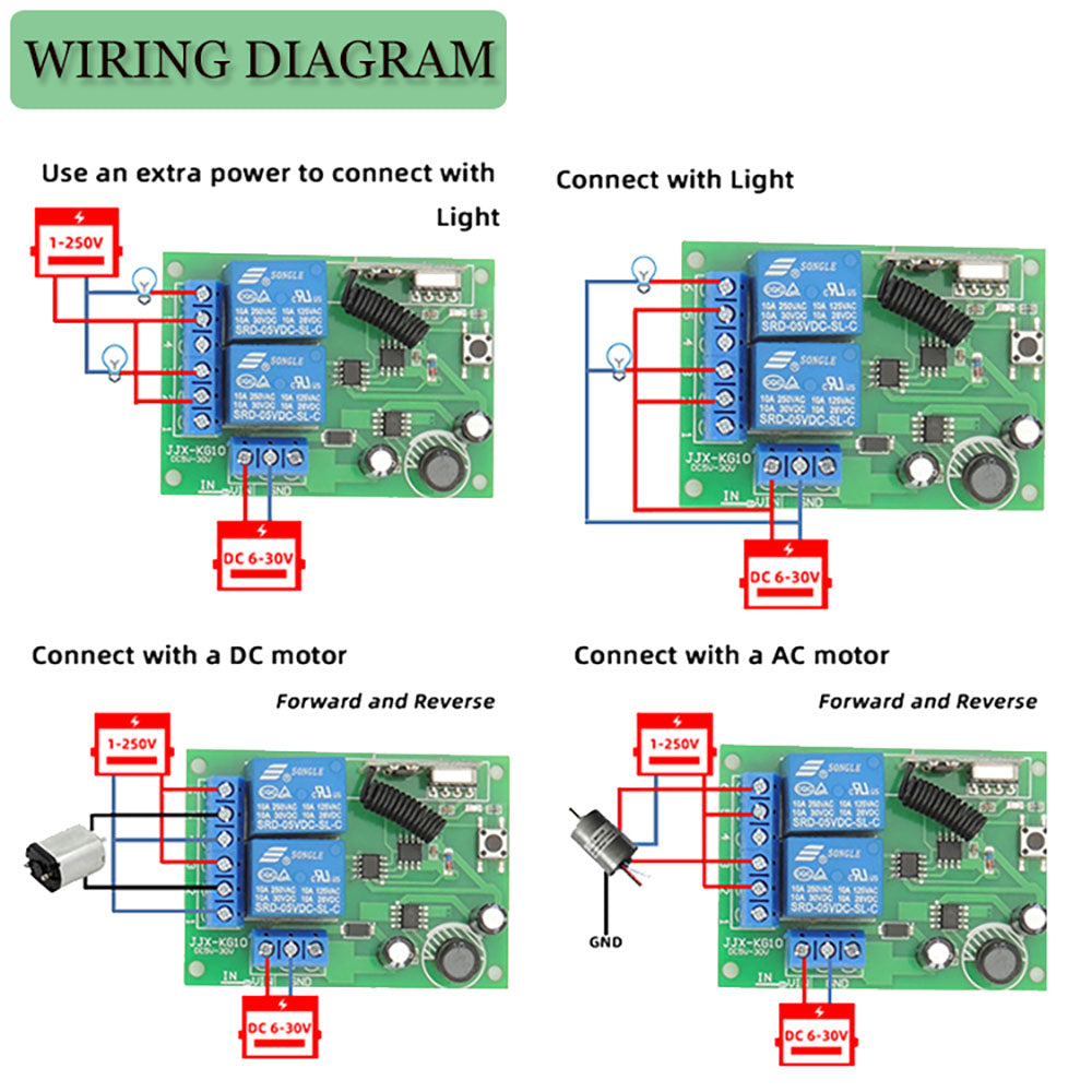 DC6V-30V 2 Channel Transmitter Receiver 2 Button Rf Remote Control For Auto Door Garage Door Remote Controller