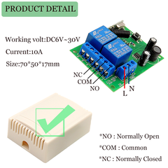 DC6-30V 433Mhz RF Remote Control Circuit Universal Wireless Switch DC 5V 12V 24V 2CH rf Relay Receiver and Keyfob Transmitter for Garage