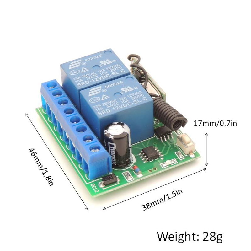 12V Wireless RF Remote Control Relay Module Switch 50M Receiver 2ch channel for DC Motor auto door