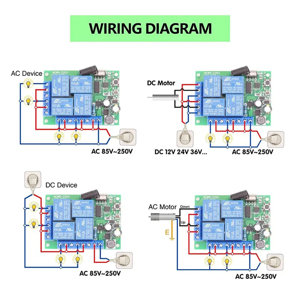 433Mhz Controle Remoto Receptor RF Interruptor Sem Fio AC 110V 220V 10A Controlador 4Ch Módulo de Relé e Transmissor, para Portão Porta LED