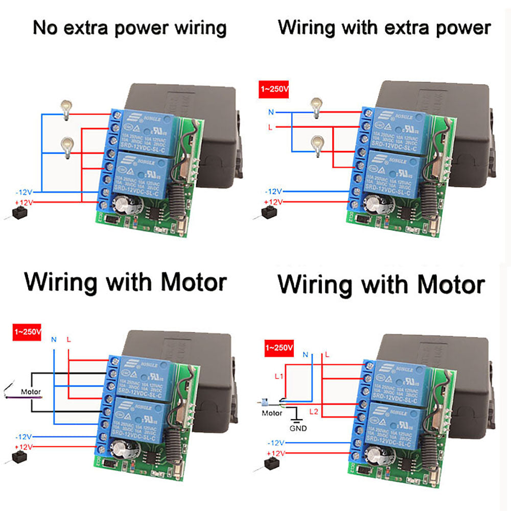 Transmissor de longo alcance de 1000 m DC12v 2 canais rf receptor interruptor de controle remoto sem fio 433 mhz para luz de trava de motor de porta de garagem