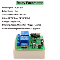 2 Canal DC 24V relé 433MHZ Wireless RF Receiver Controlador ON OFF para Alarme de Segurança Motocicletas Porta de Garagem