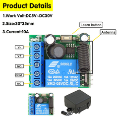 433 Mhz Universal Wireless Remote Control Switch DC 12V 1CH Relay Receiver Module and RF Transmitter Electronic Lock Control Diy