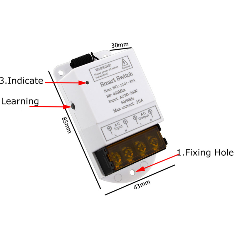 433 MHz Universal AC 220V 1CH 30A Módulo Receptor de Relé RF Sem Fio Bomba de Água Motor Liga/Desliga Controle Remoto Interruptor