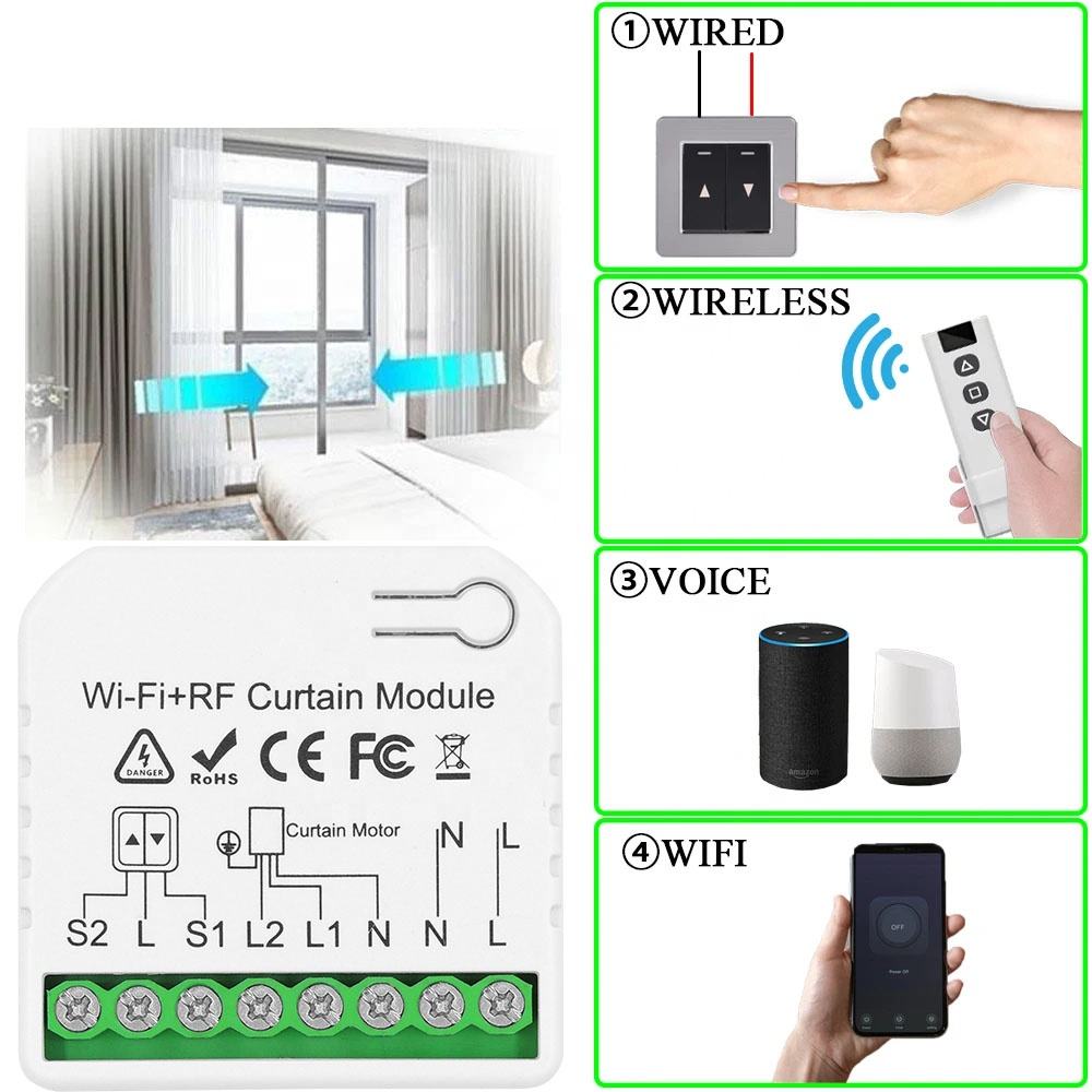 Módulo de interruptor de cortina inteligente RF WiFi 110 V 220 V, controlador de garagem de persiana de enrolar para casa inteligente e suporte remoto sem fio Alexa