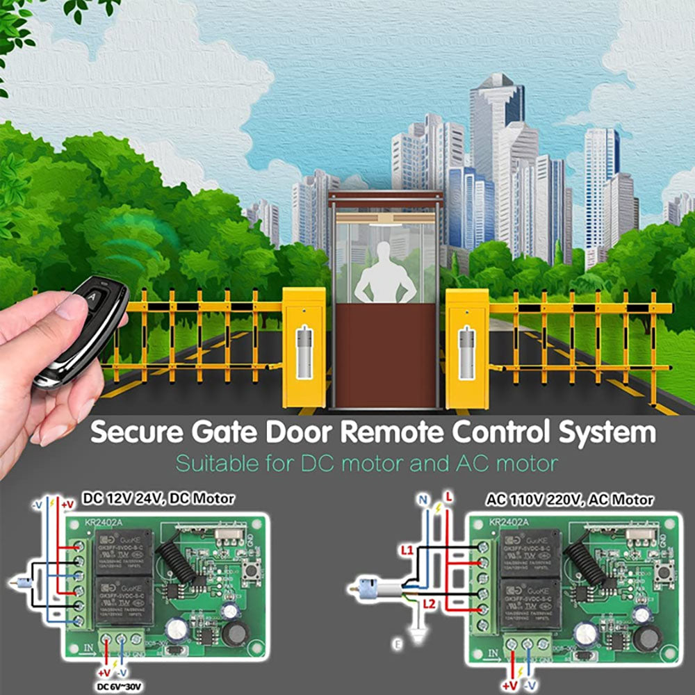 Relés de 2 canais 10A 433mhz DC12V 24V receptor rf sem fio com controle remoto sem fio 2 relés saídas sem fio 