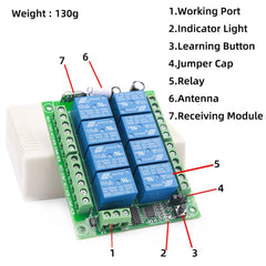 433MHz DC 12V sem fio 8 canais interruptor de controle remoto 10A módulo de relé receptor