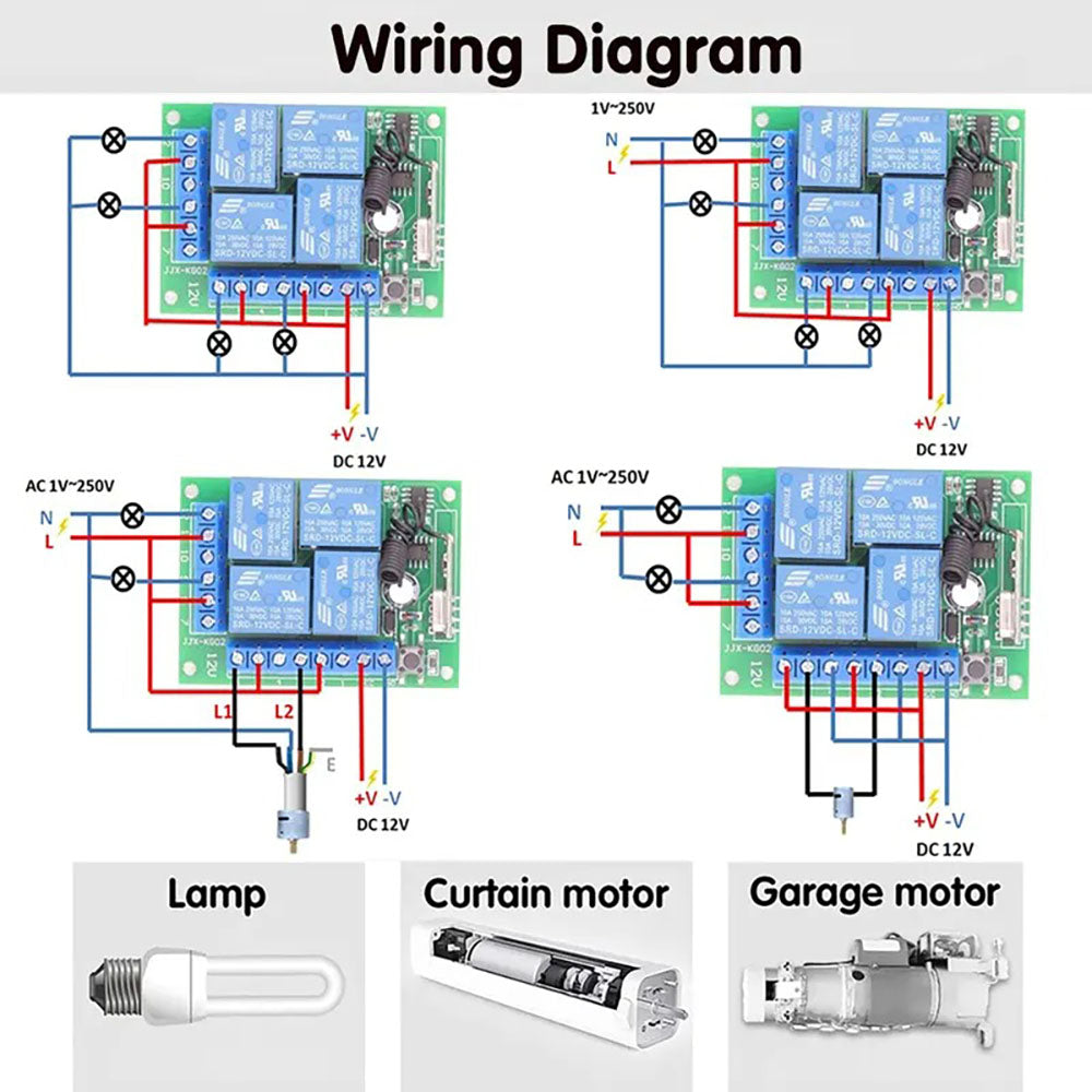 433Mhz 4 canais sem fio código de aprendizagem 12V interruptor de controle remoto e kit controlador para portão de porta