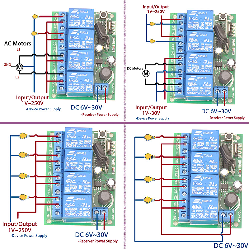 433Mhz 4 channel wireless learning code 24V remote control switch and controller kit for door gate