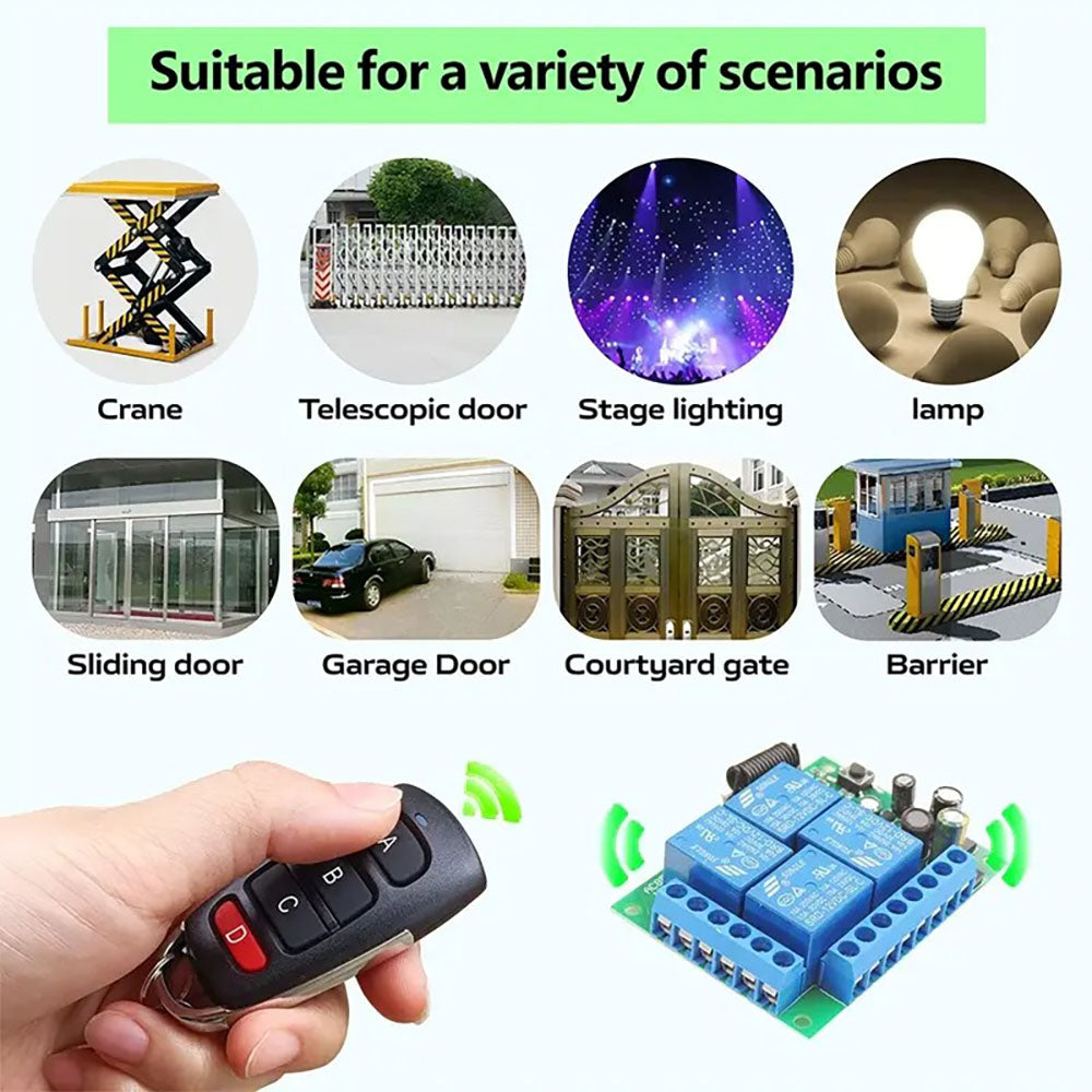 433Mhz Remote Control Receiver RF Wireless Switch AC 110V 220V 10A Controller 4Ch Relay Module and Transmitter,for Gate Door LED