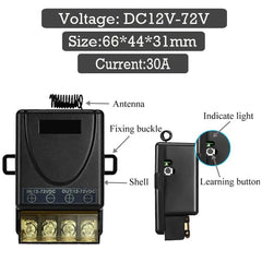 433 Mhz Interruptor de controle remoto DC 12V 24V 30A Relé de controle remoto de alta potência 1000 metros Controle remoto rf