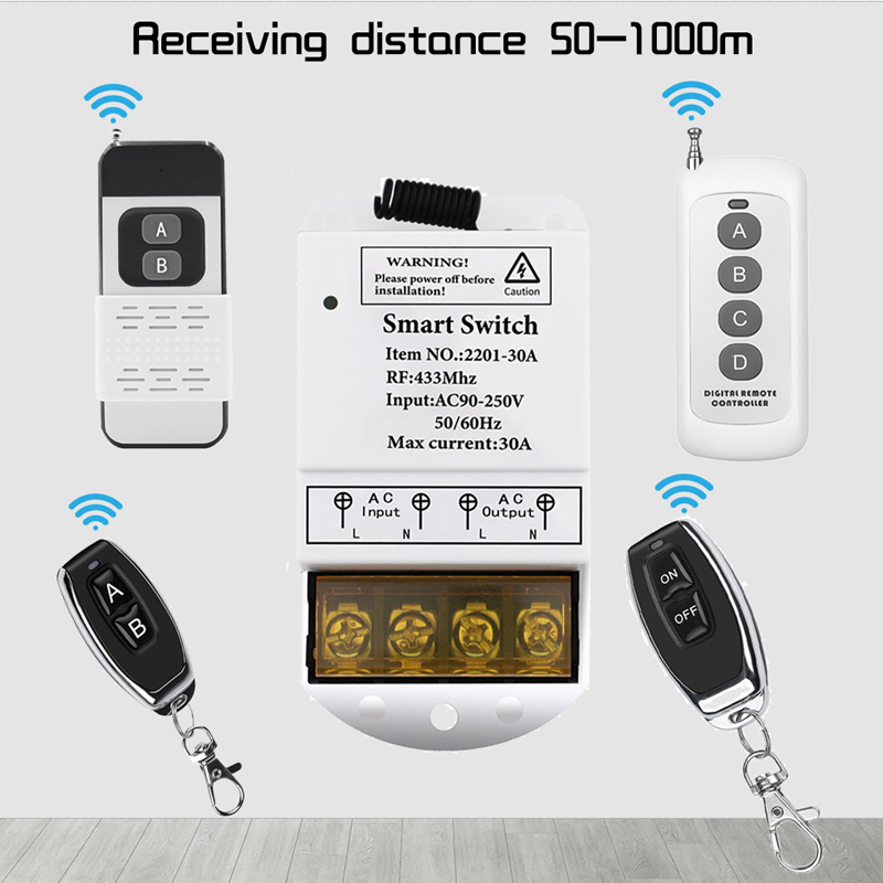 433 MHz Universal AC 220V 1CH 30A Módulo Receptor de Relé RF Sem Fio Bomba de Água Motor Liga/Desliga Controle Remoto Interruptor