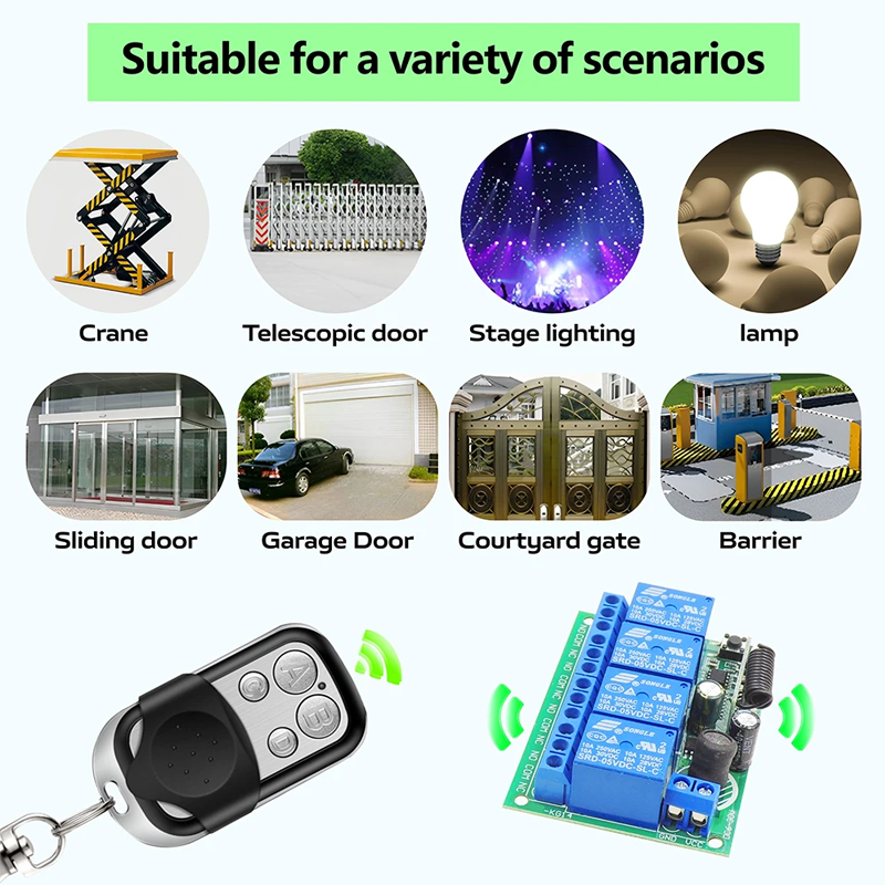 Interruptor de controle remoto sem fio RF de 4 canais e unidade controladora de abertura de portão de garagem para porta automática residencial