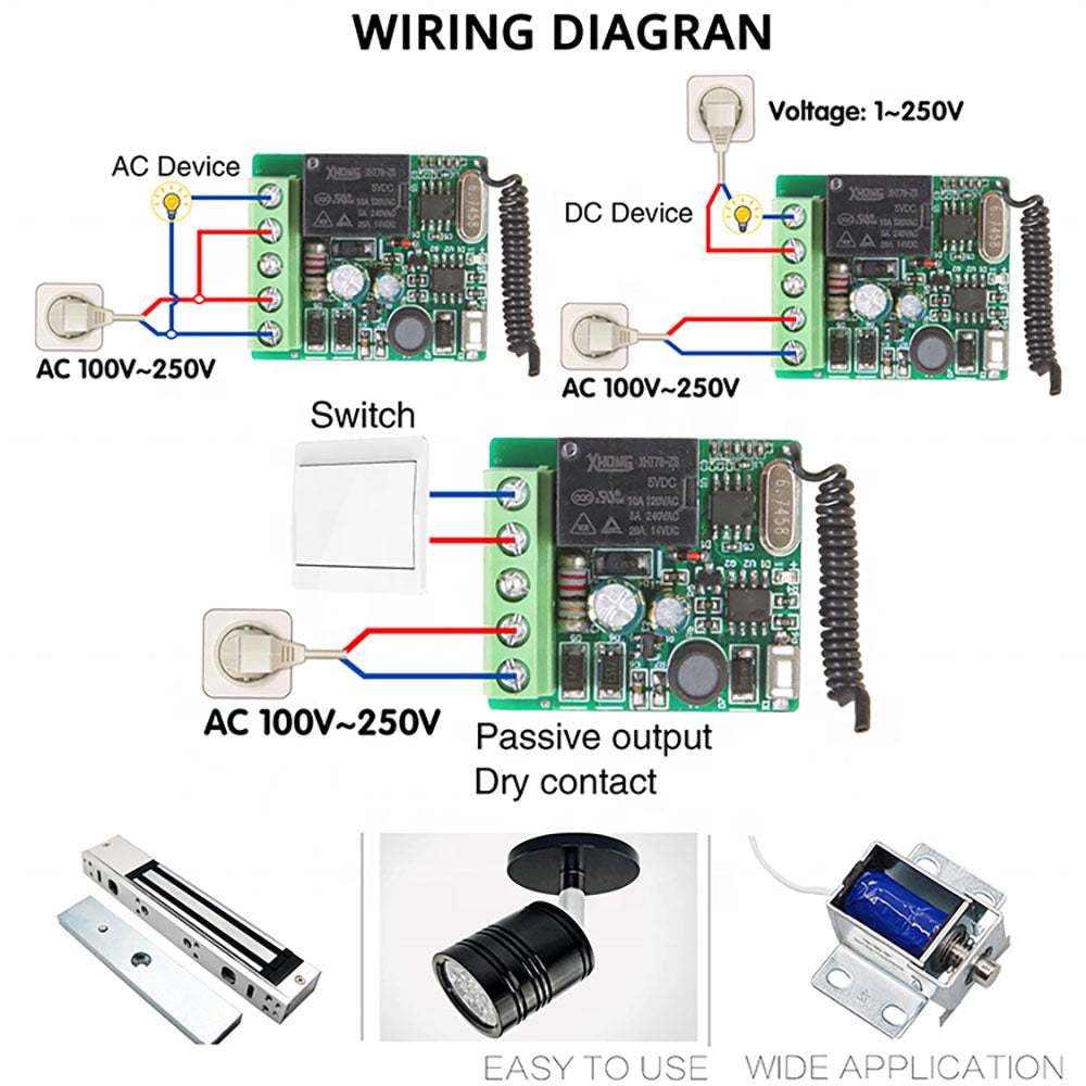 AC85-250V 1 channel RF Remote Control Switch 433 mhz Universal Wireless Remote Control Relay Receiver Module